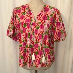THML Puff Sleeve Floral Pink Women's Top SZ M